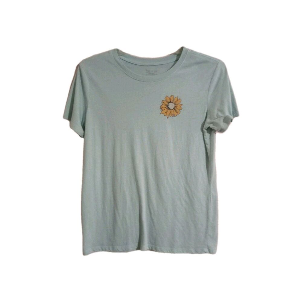 ZOE + LIVE  Peace Sign T-Shirt Size Medium Light Blue Sunflower Peace Top Tee